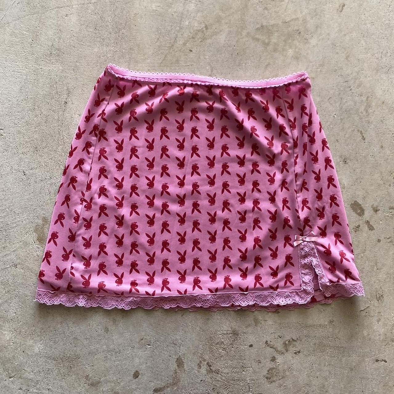 PACSUN PLAYBOY PINK MINI SKIRT cute slit detail,... - Depop