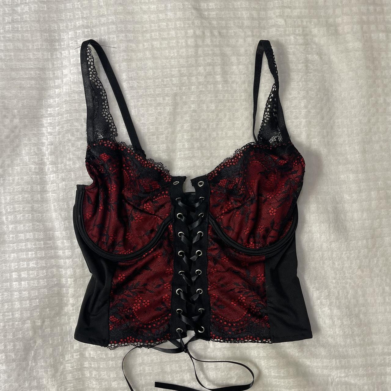 gothic style black red lace up top size small goth... Depop