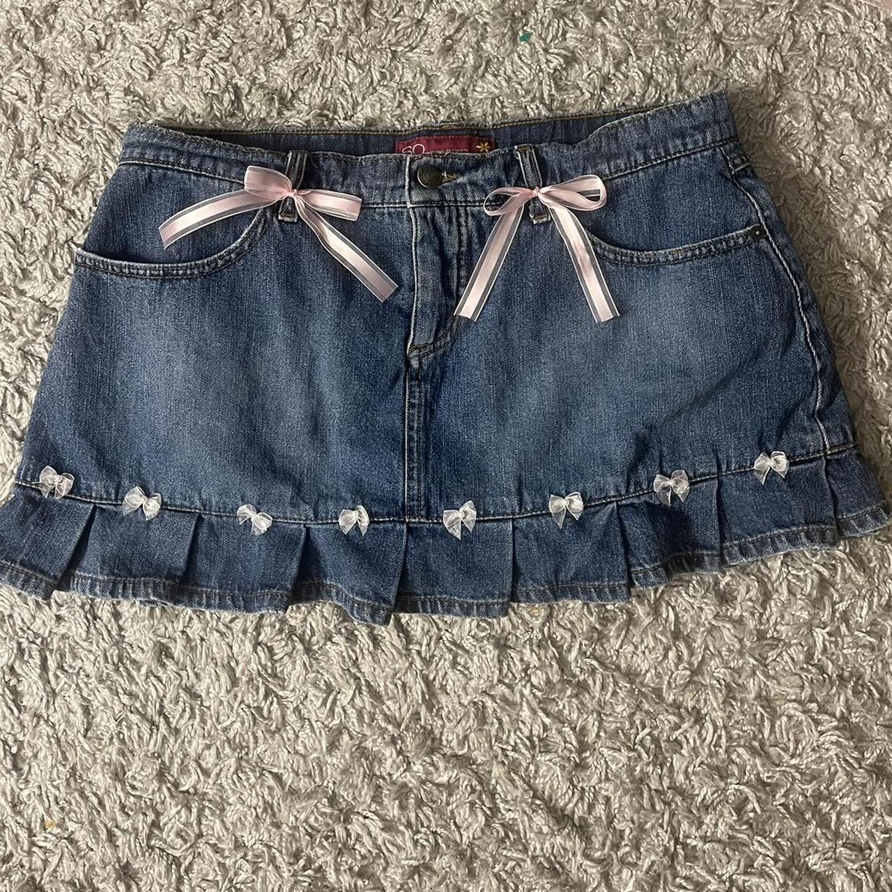 Coquette Denim Jean Skirt With Bows Size 11 Built Depop 