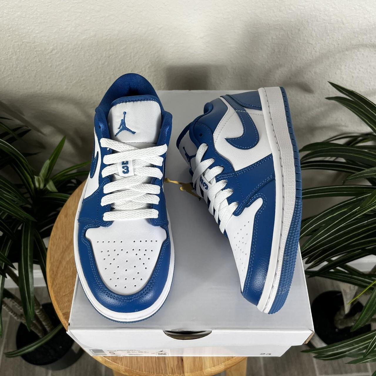 Jordan Women's Blue and White Trainers | Depop