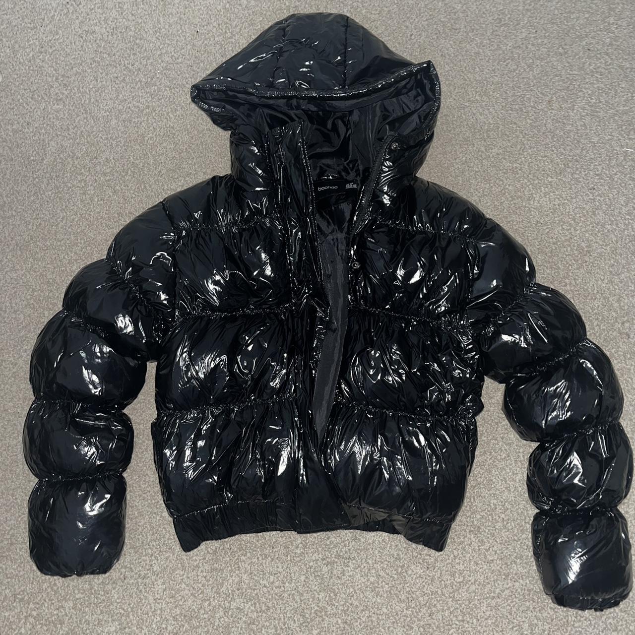 Shiny puffer jacket Black Size 10 will fit 8 with... - Depop