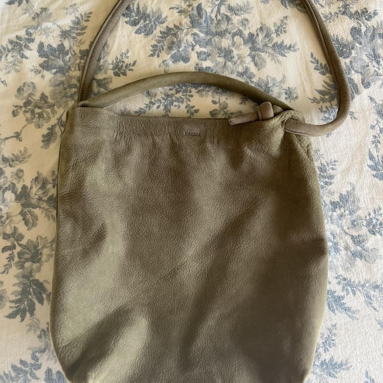 green taype nubuck leather Baggu bucket bag New