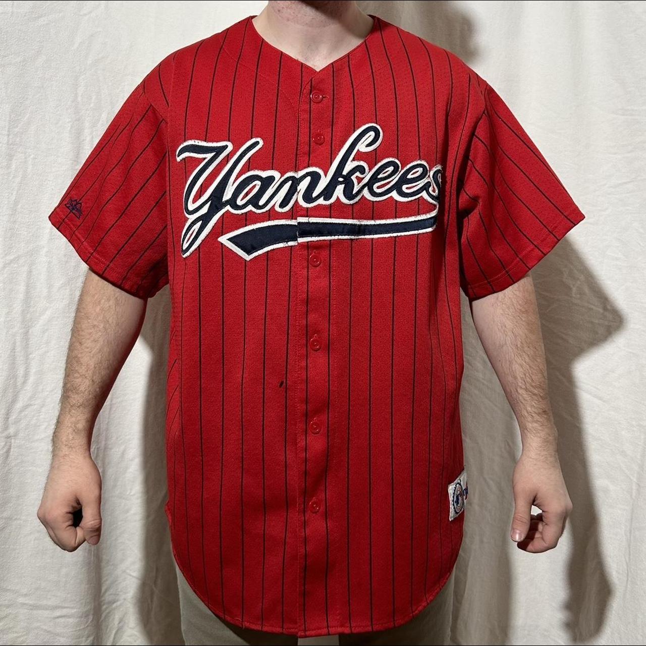 Vintage 90s MLB Majestic New York Yankees Red Button - Depop
