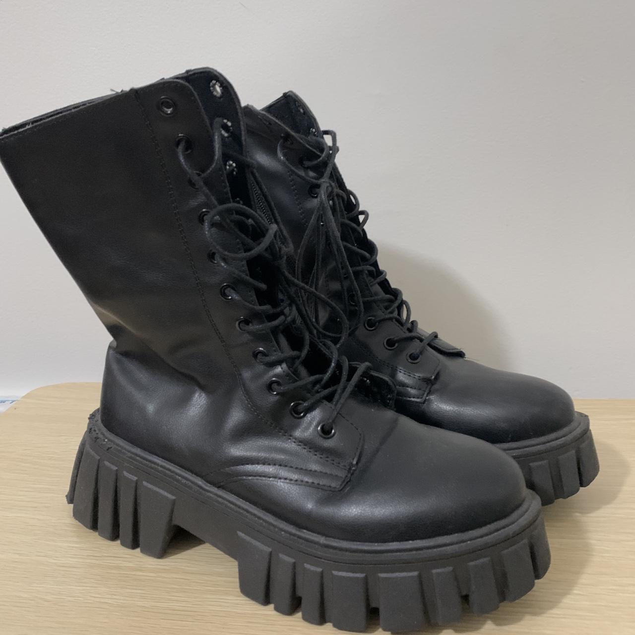combs platform combat boot black