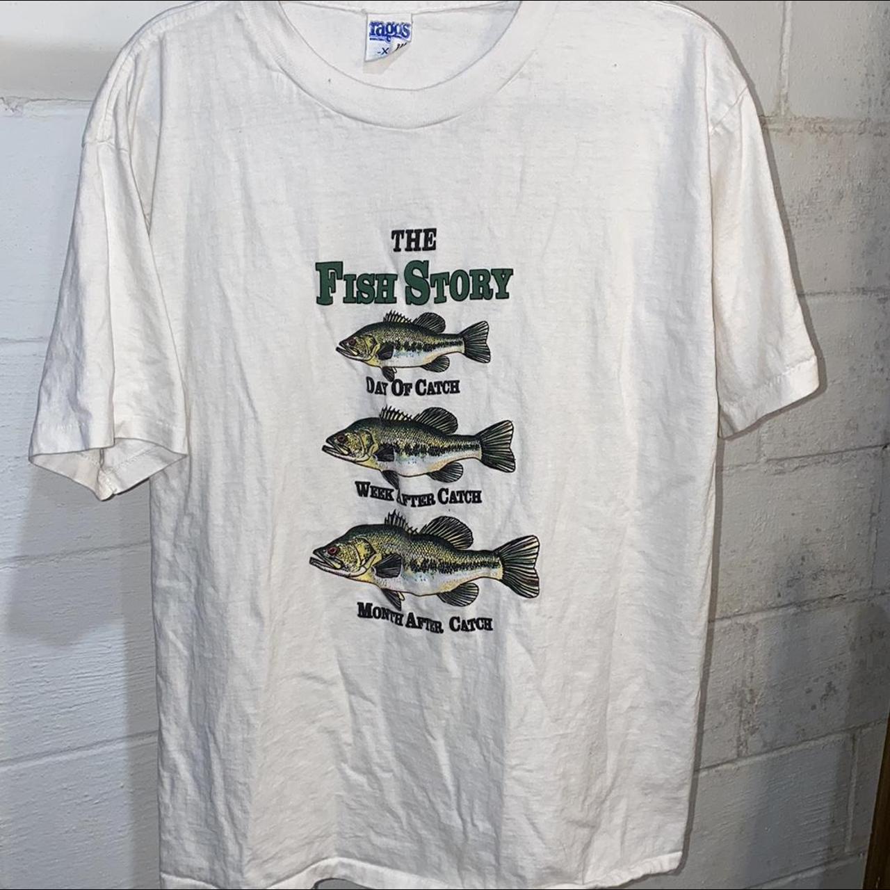 Raggs novelty fishing tshirt. Fish story. Bass. Wild - Depop