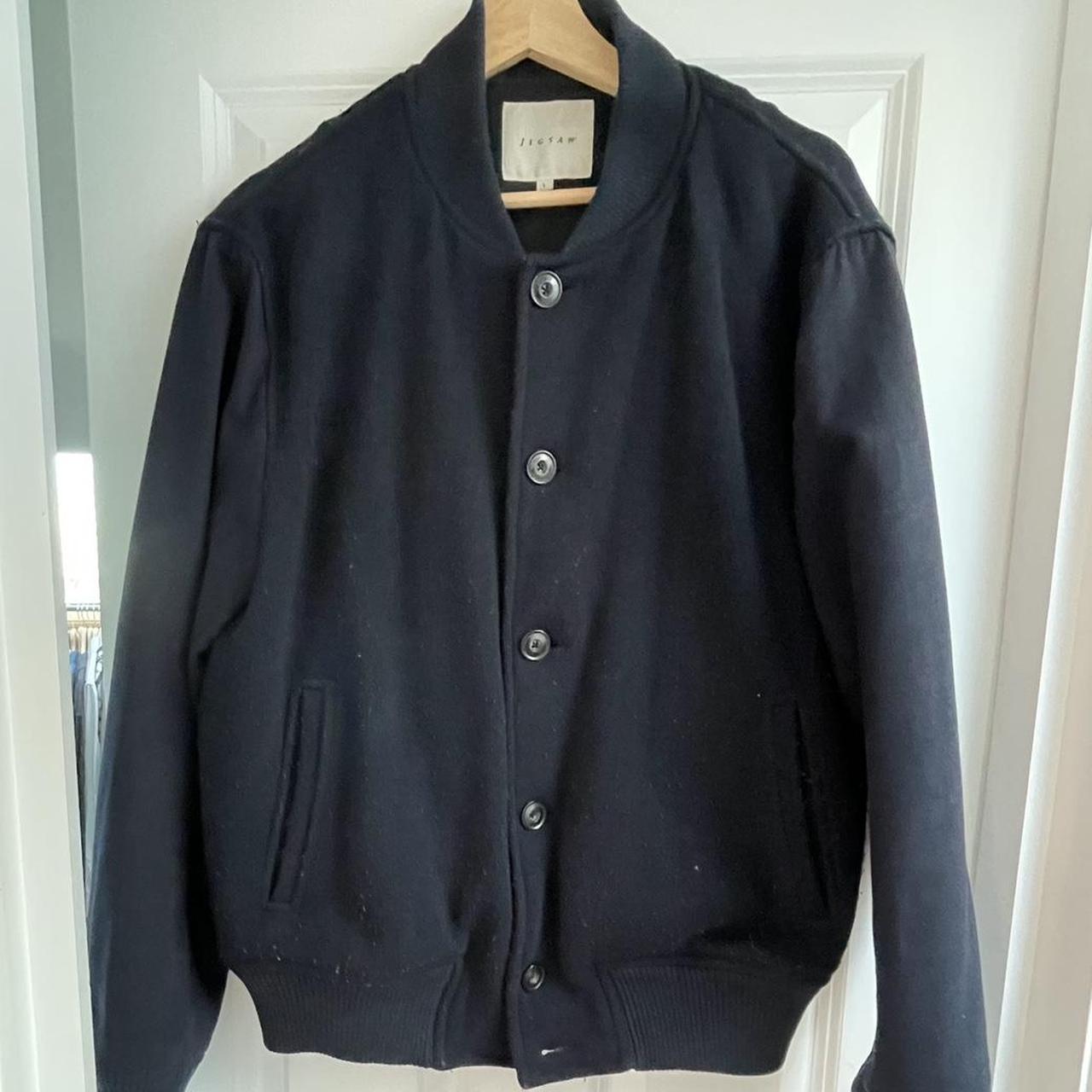 Jigsaw men’s wool/cotton bomber jacket. Navy. Large. - Depop