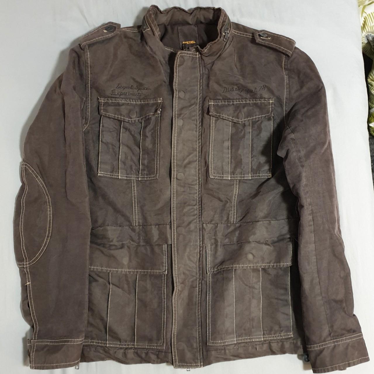 Dark brown/ grey Diesel jacket. Good condition,... - Depop