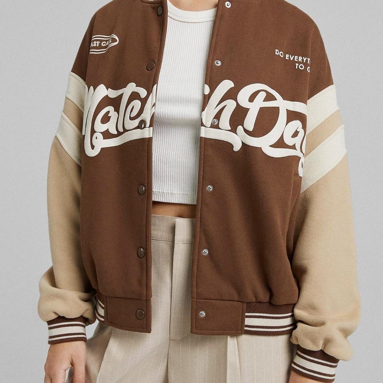 Bershka varsity bomber jacket in green