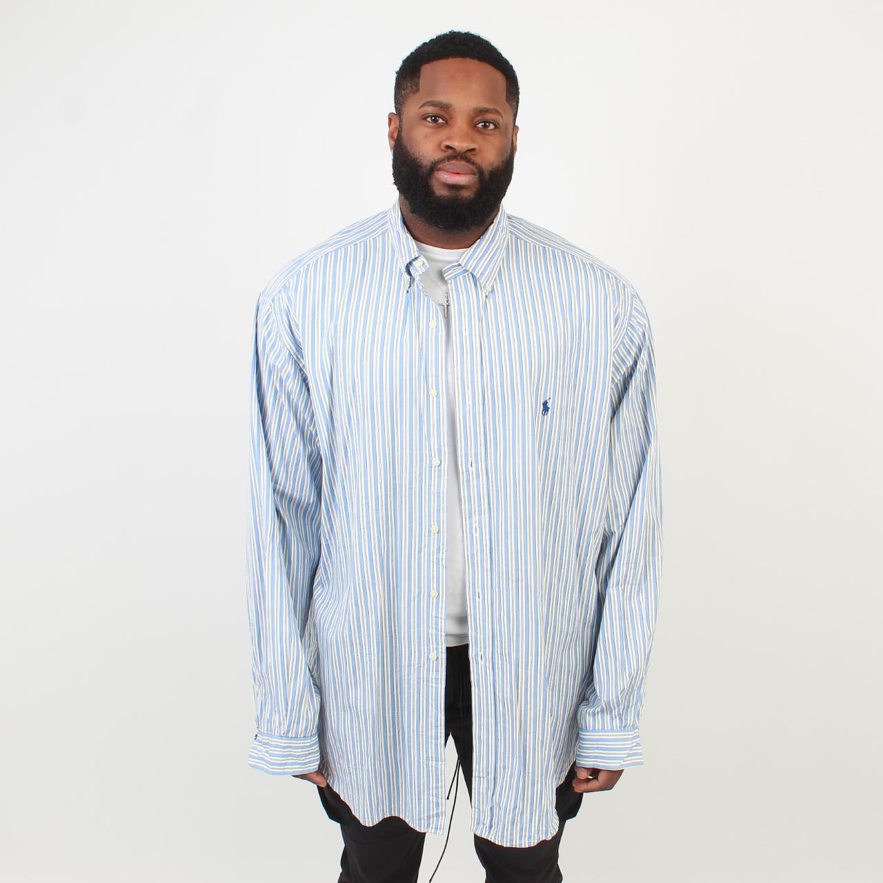 Vintage Ralph Lauren Blue Striped Classic Fit Depop