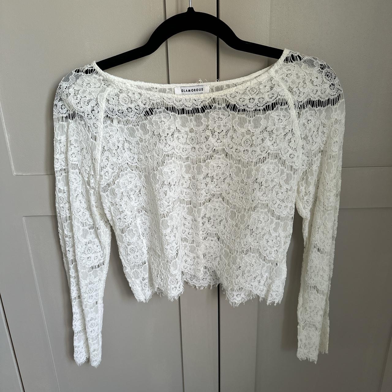 Cropped lace white long sleeve top #longsleeve... - Depop