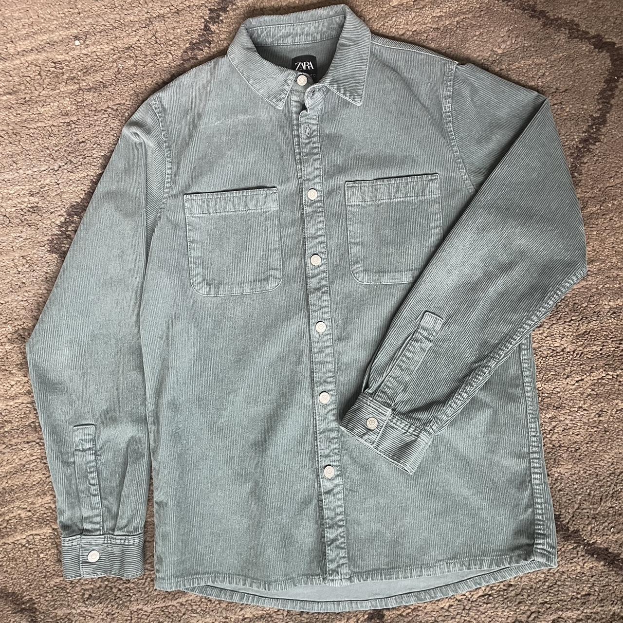 Sage Green Zara corduroy button down Size M Slimmer... Depop