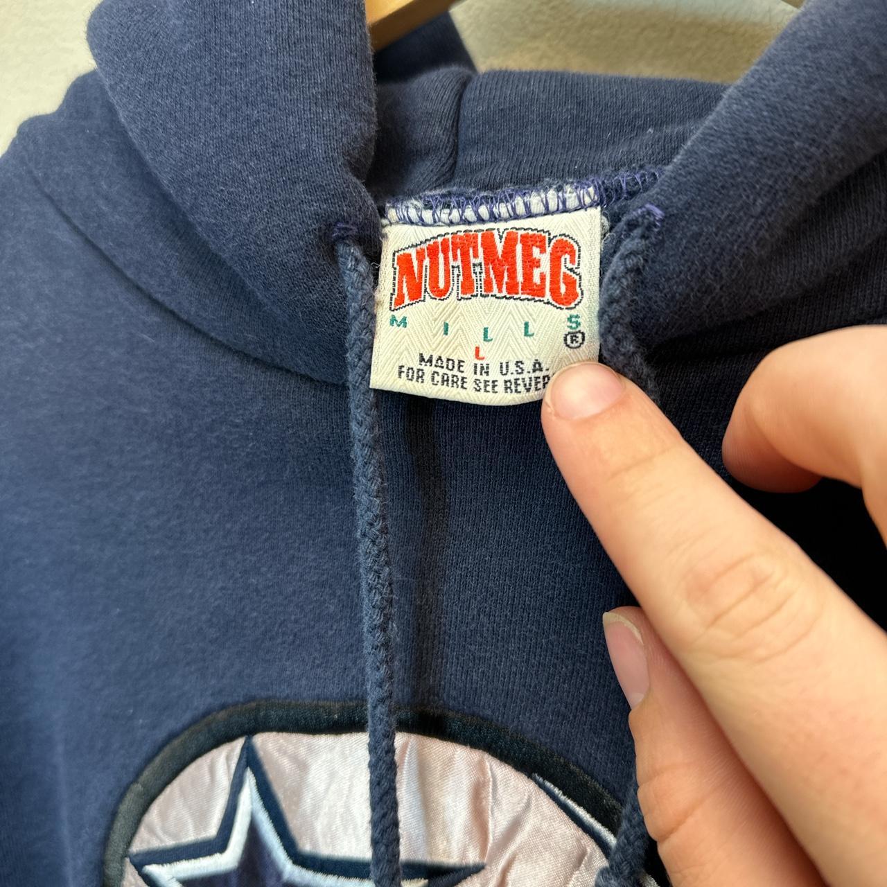 Nutmeg Men's Navy and Grey Hoodie | Depop