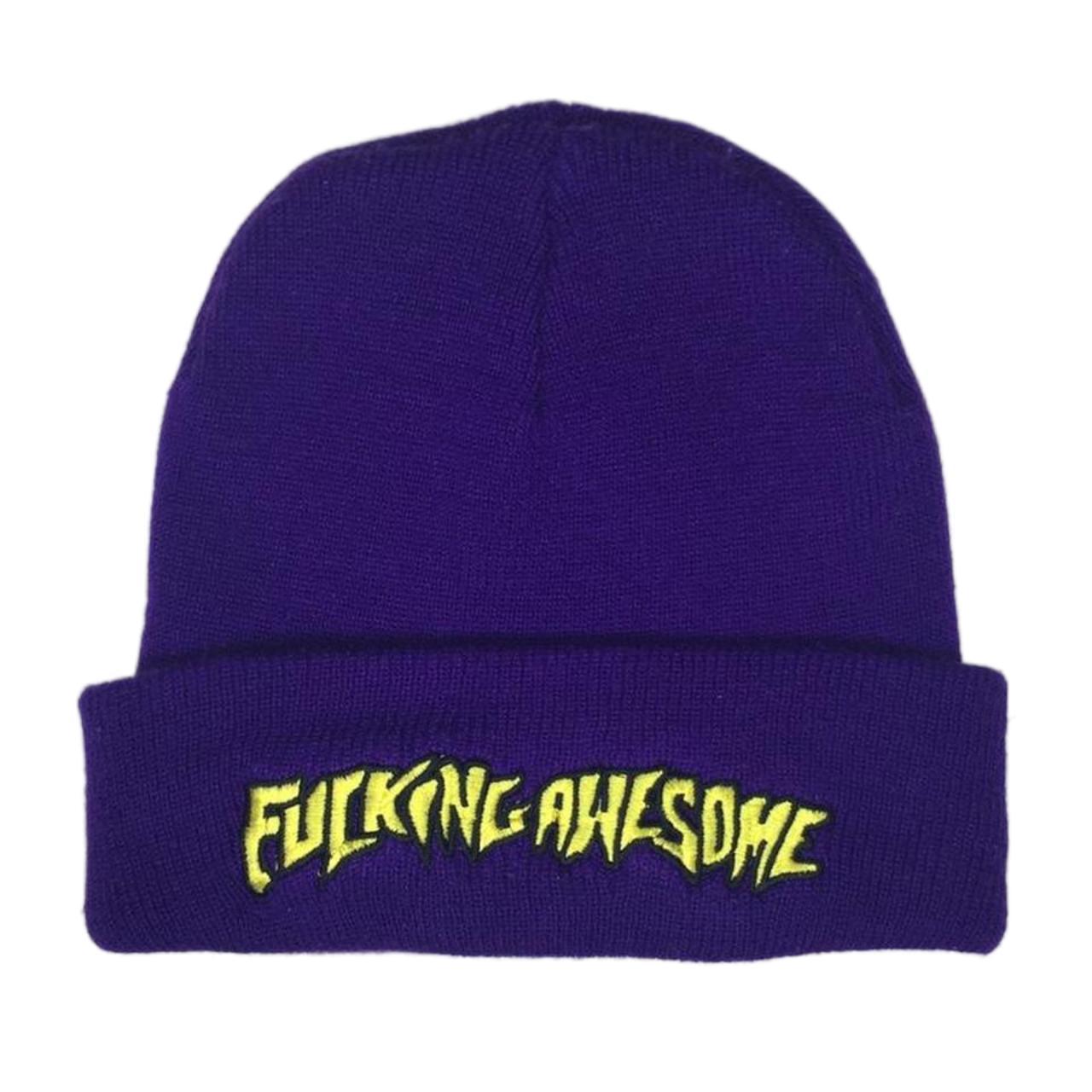 Fucking Awesome Purple Beanie, Embroidered Yellow...