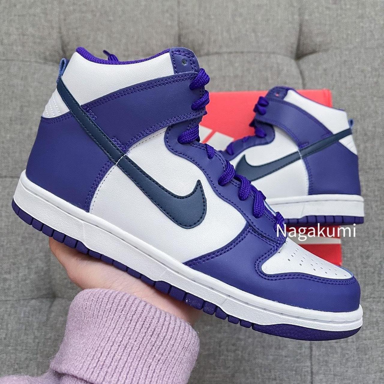 nike dunk high purple white