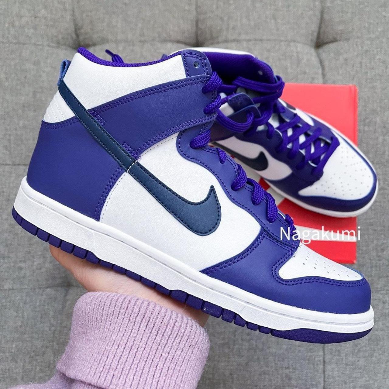 nike dunk high purple white
