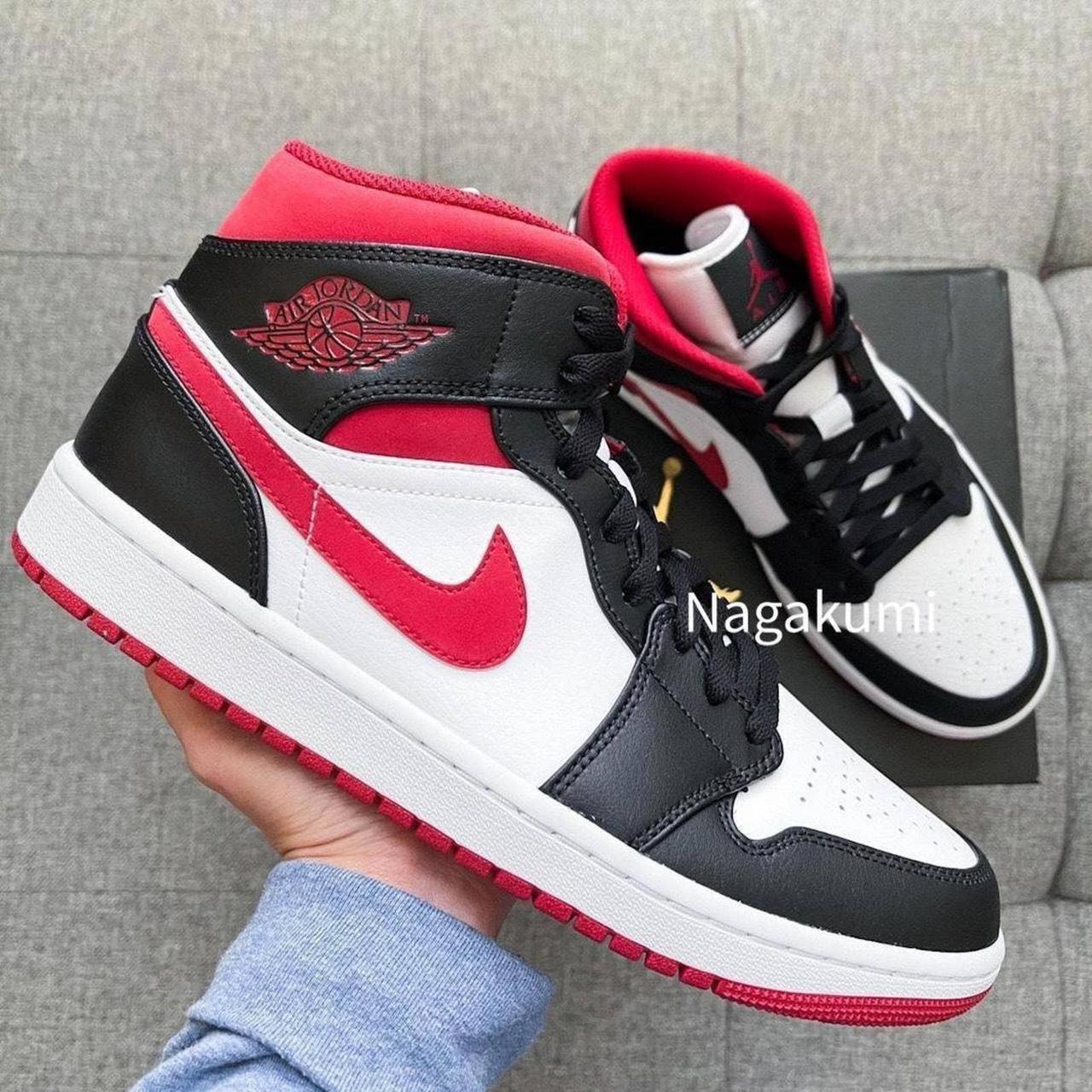 ️🖤🤍 Nike Air Jordan 1 retro Mid white black gym red... - Depop