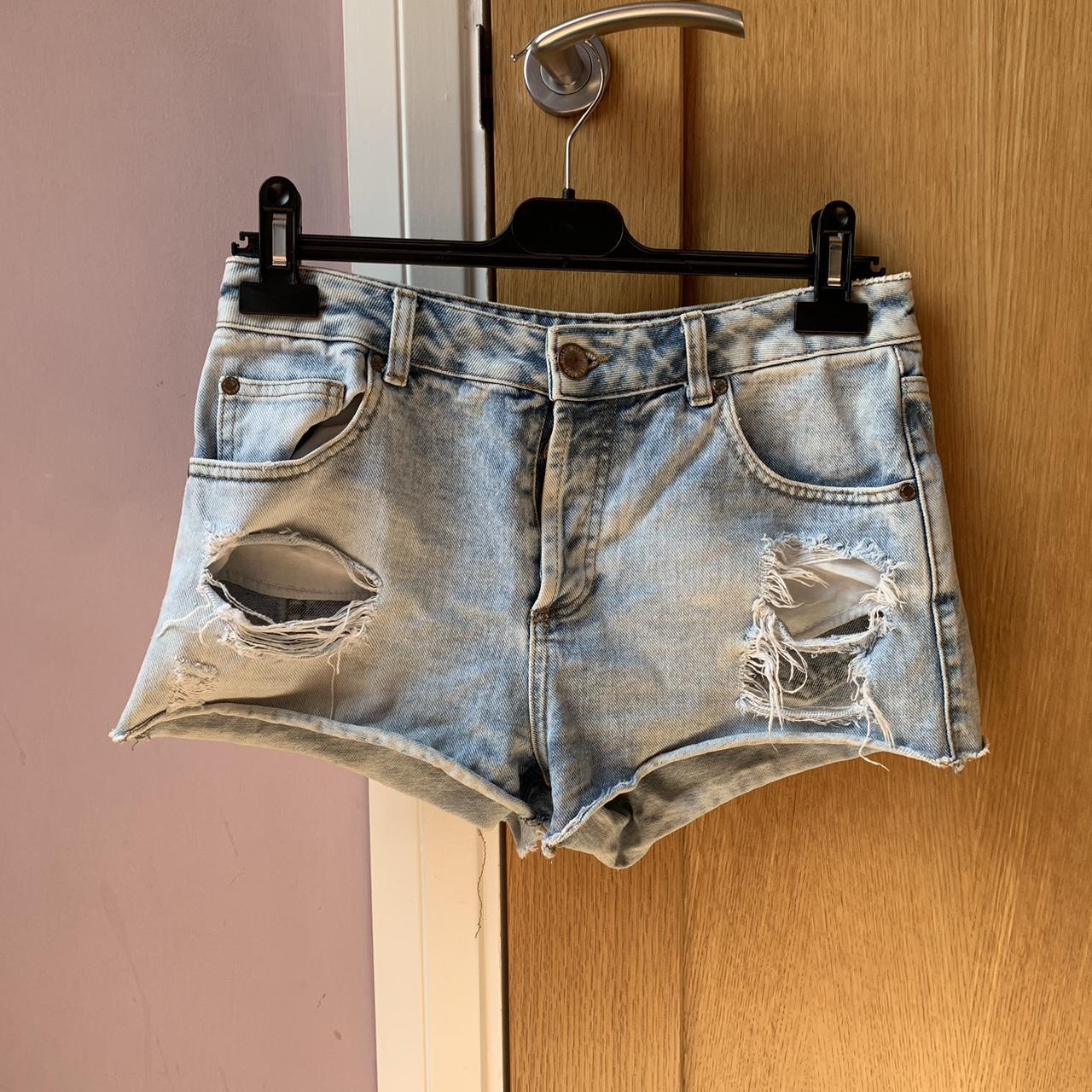 Miss Selfridge high waisted denim shorts in blue