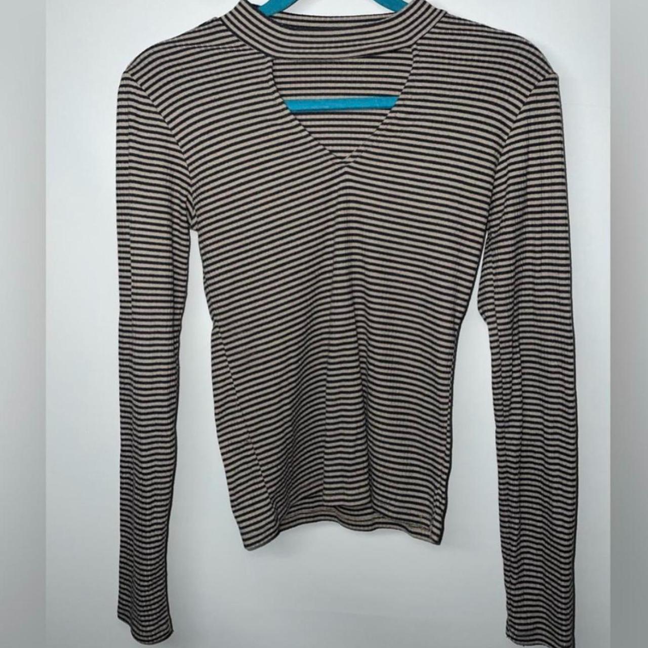 Aeropostale Women's Long Sleeve Brown Black Stripe... - Depop