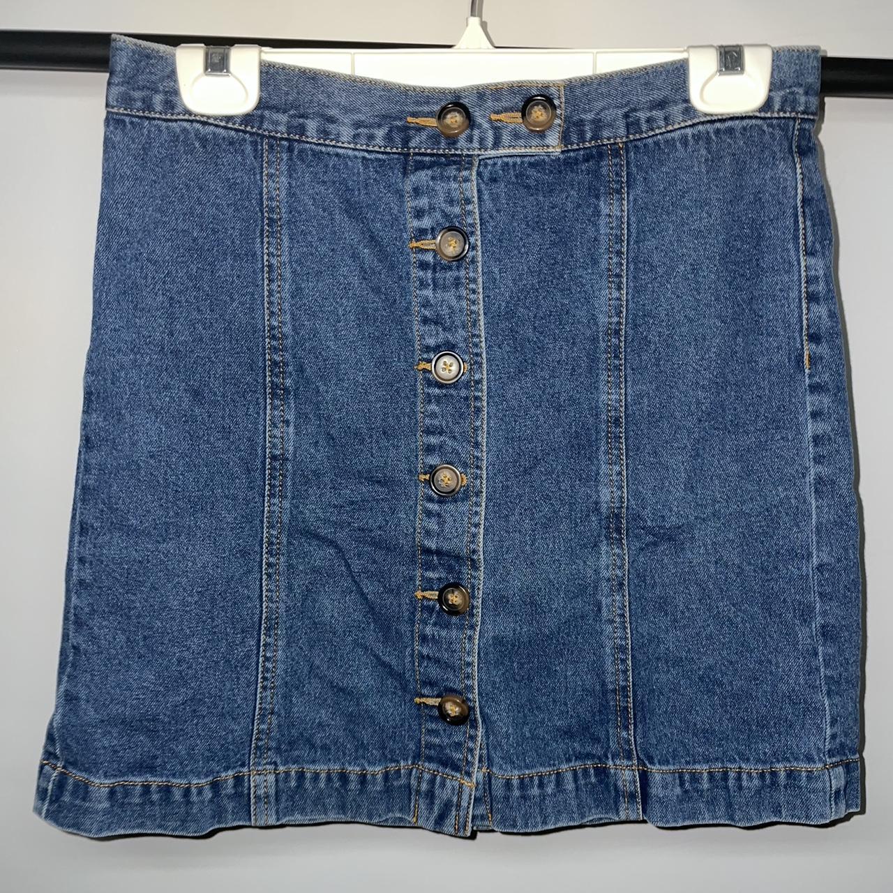 Forever 21 Women's Blue Jean Denim Skirt Size... - Depop