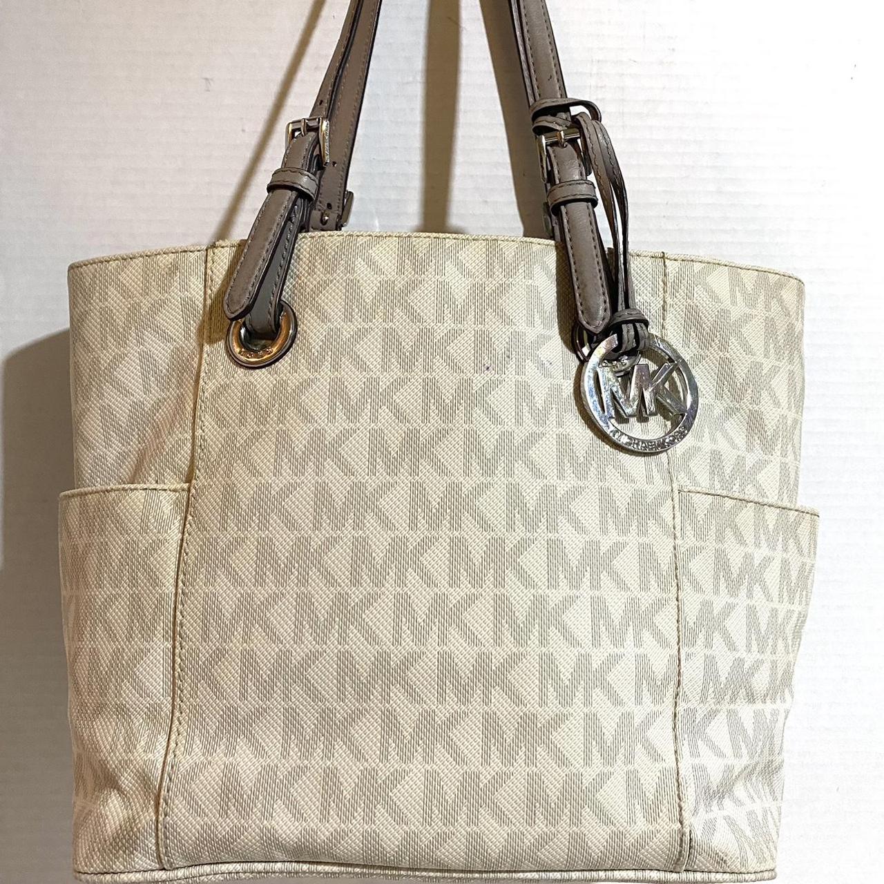 Michael kors white & gray MK signature print canvas... - Depop