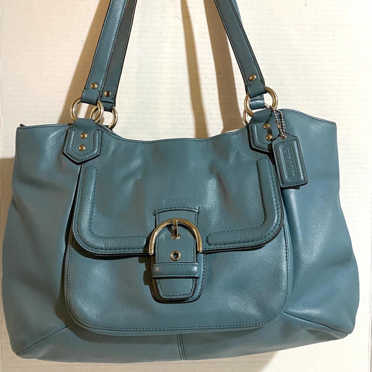 Coach triple compartment teal deals silver