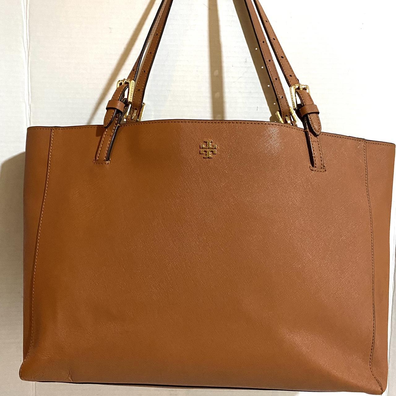 Tory Burch Brown Leather Shoulder Bag Zip Pockets Gold Hardware Bag