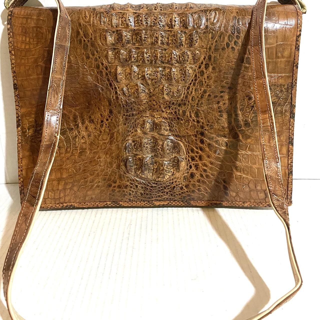 Stunning Brown & Tan 1960's Hornback CROCODILE Skin Handbag - Vintage Skins