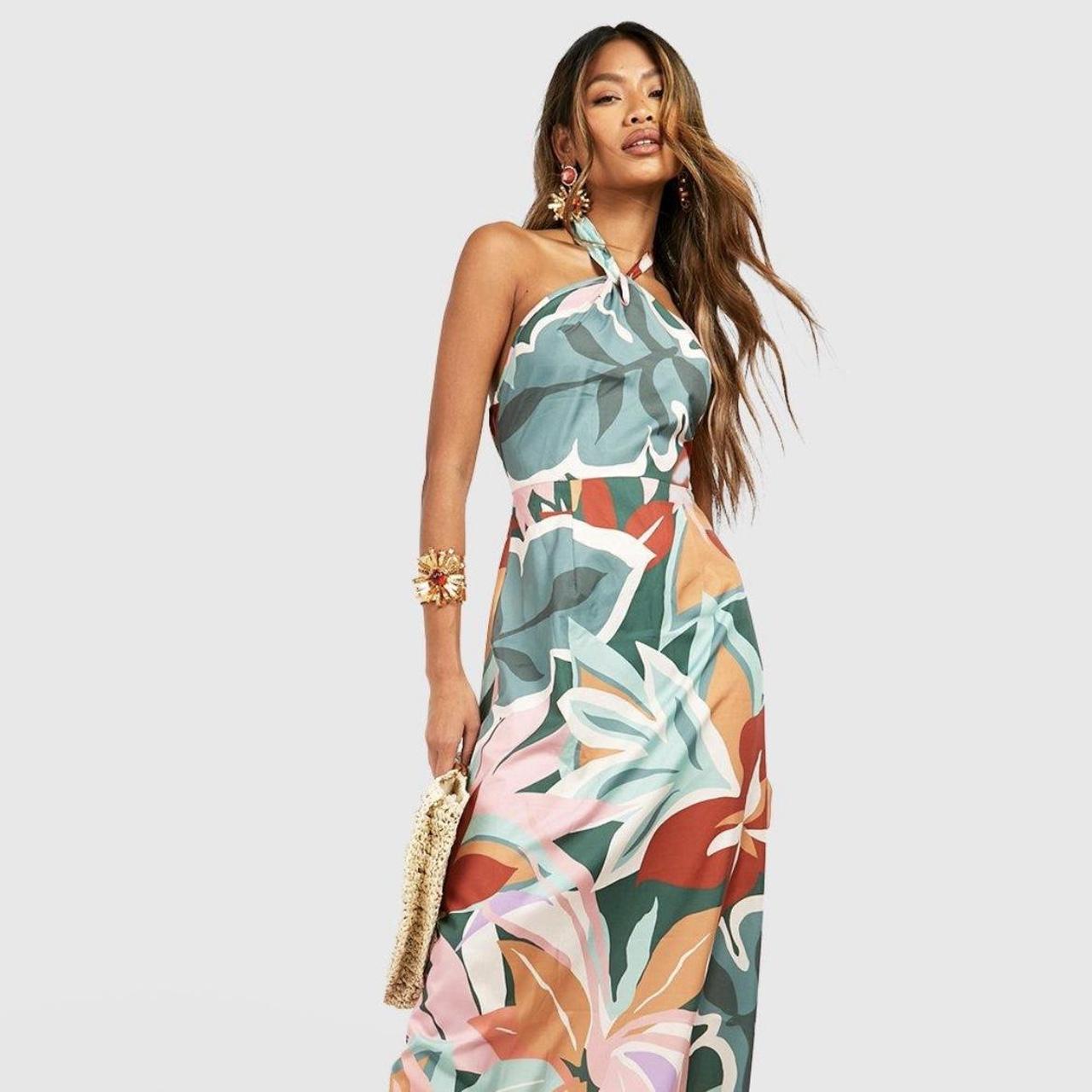 The coolest tropical print halter neck maxi dress... - Depop