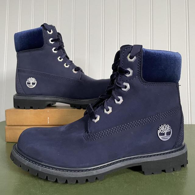 Blue cheap velvet timberlands