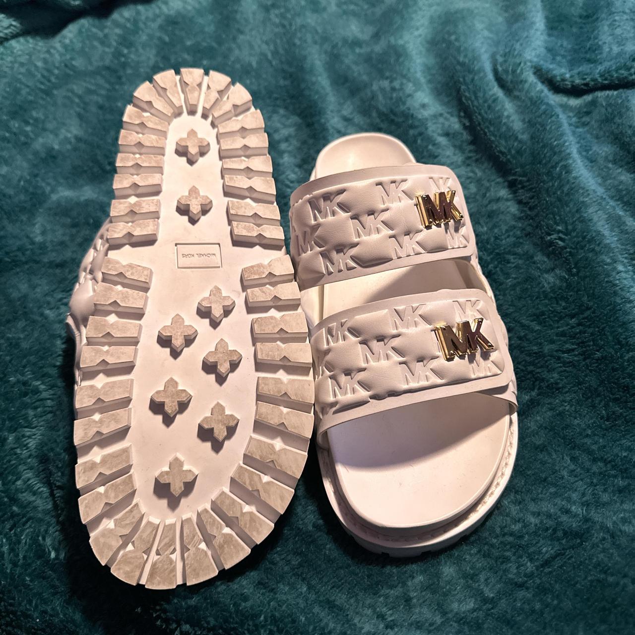 White and gold Michael Kors two strap slides sandals. Depop