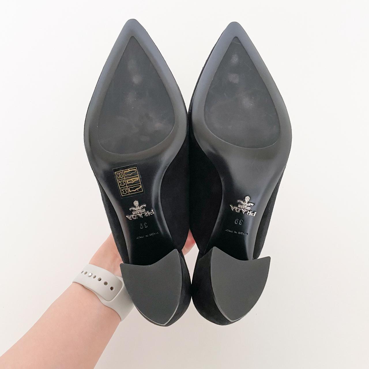 Prada Vcut block heel mules in black suede Size 39... Depop