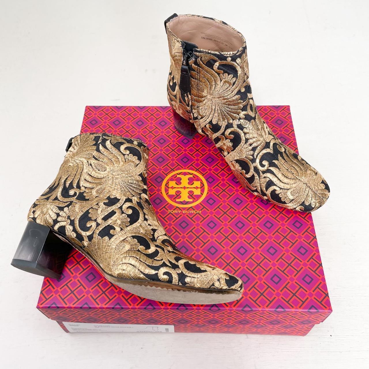 Tory Burch Women's Gold and Black Boots | Depop