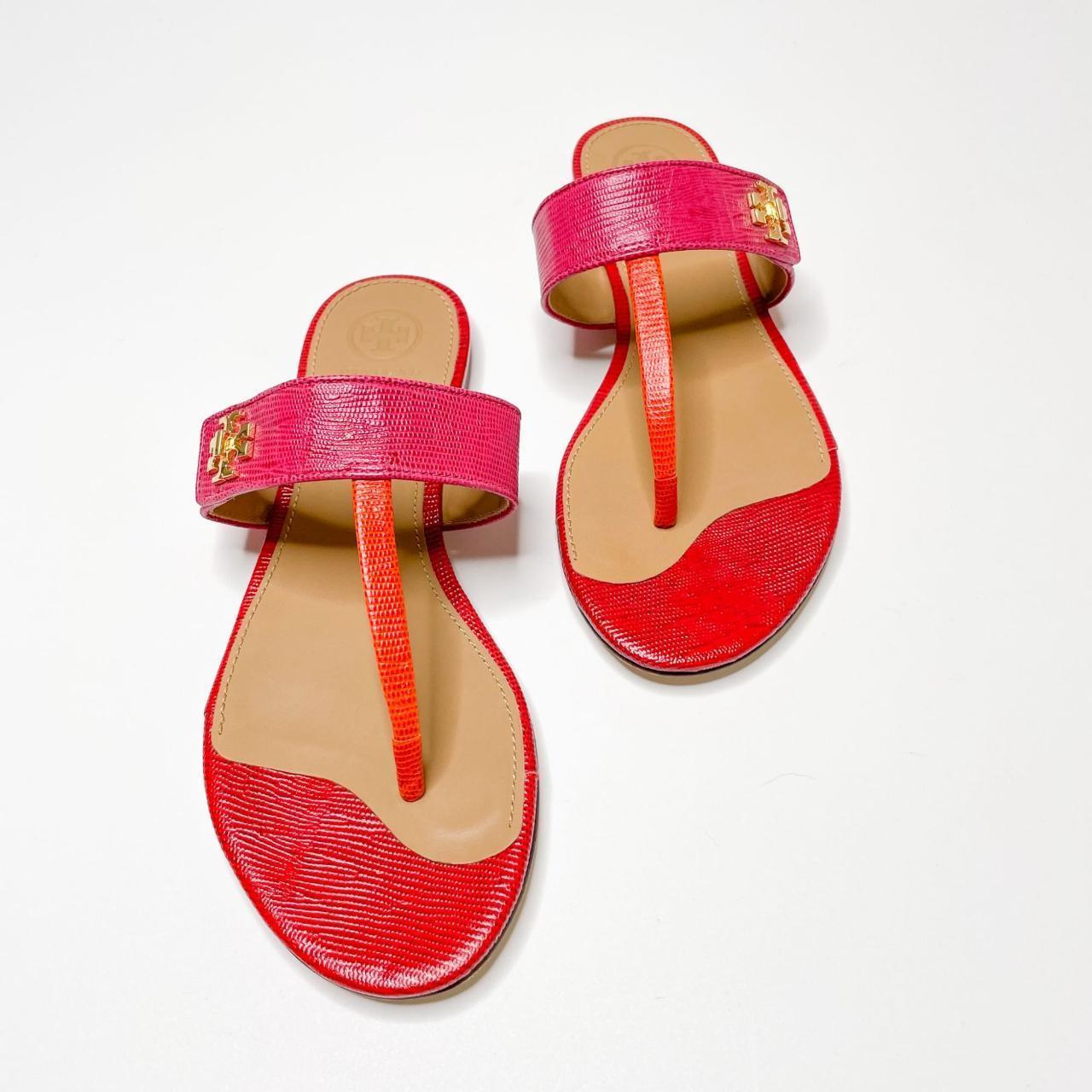 Tory Burch Women's Pink and Red Sandals | Depop