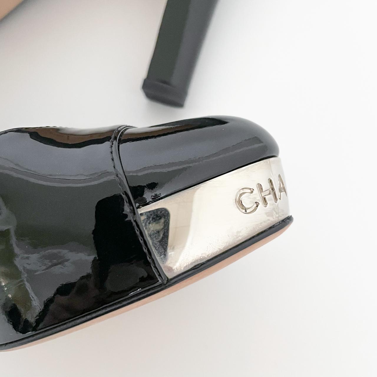 Chanel Platform Pumps in Black Patent Leather Size - Depop