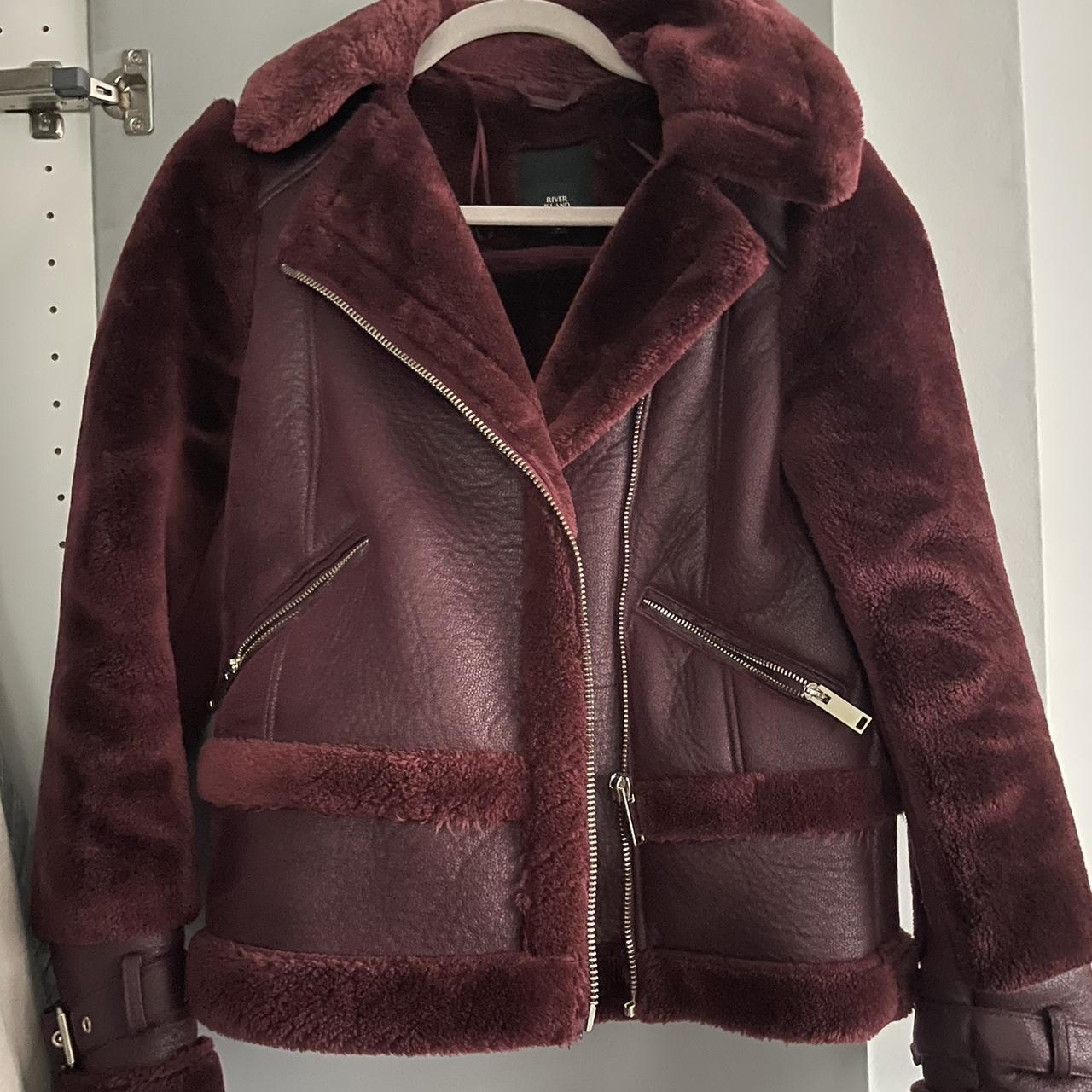 Burgundy Aviator style coat/jacket #aviatorjacket... - Depop