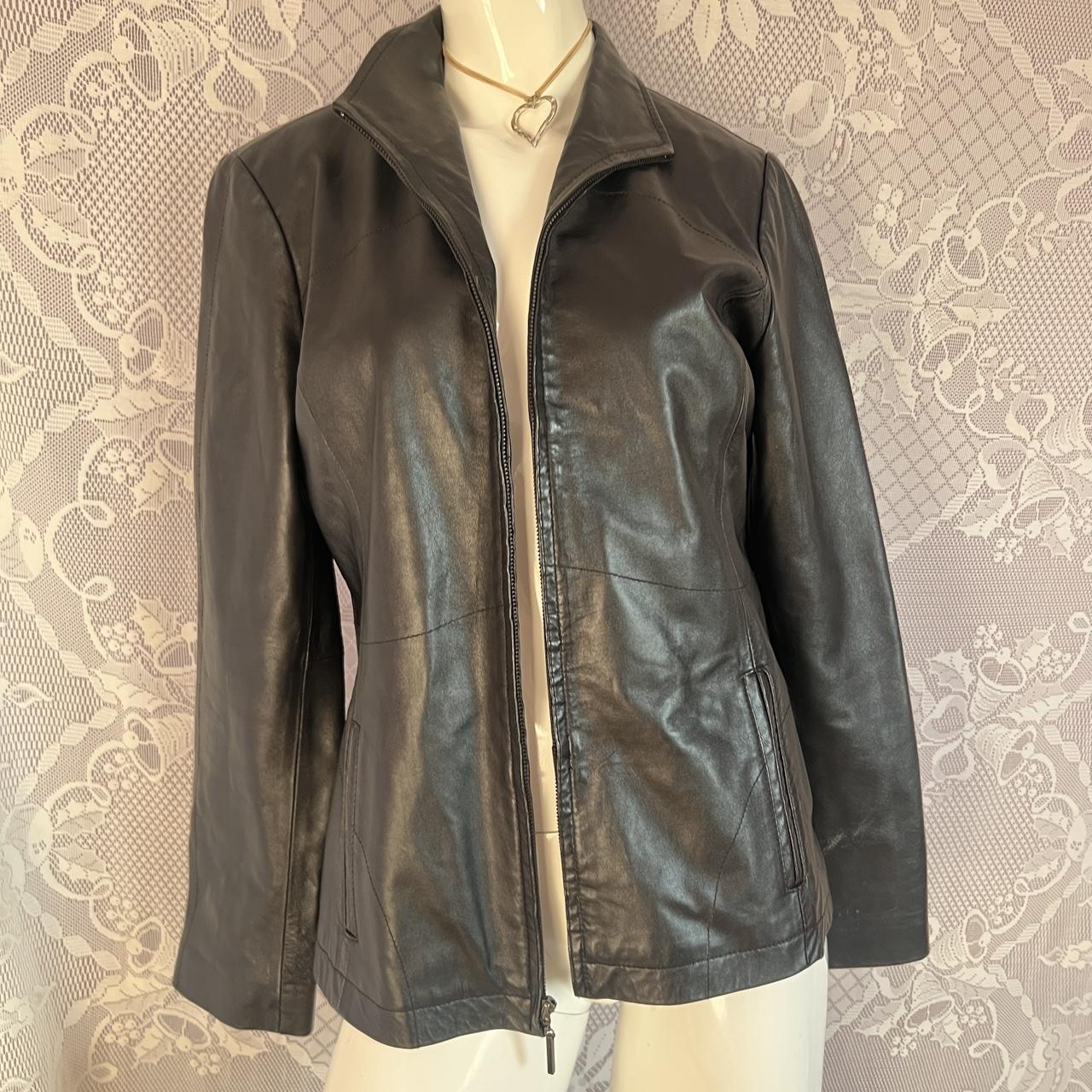 zip up leather jacket size m #y2k - Depop