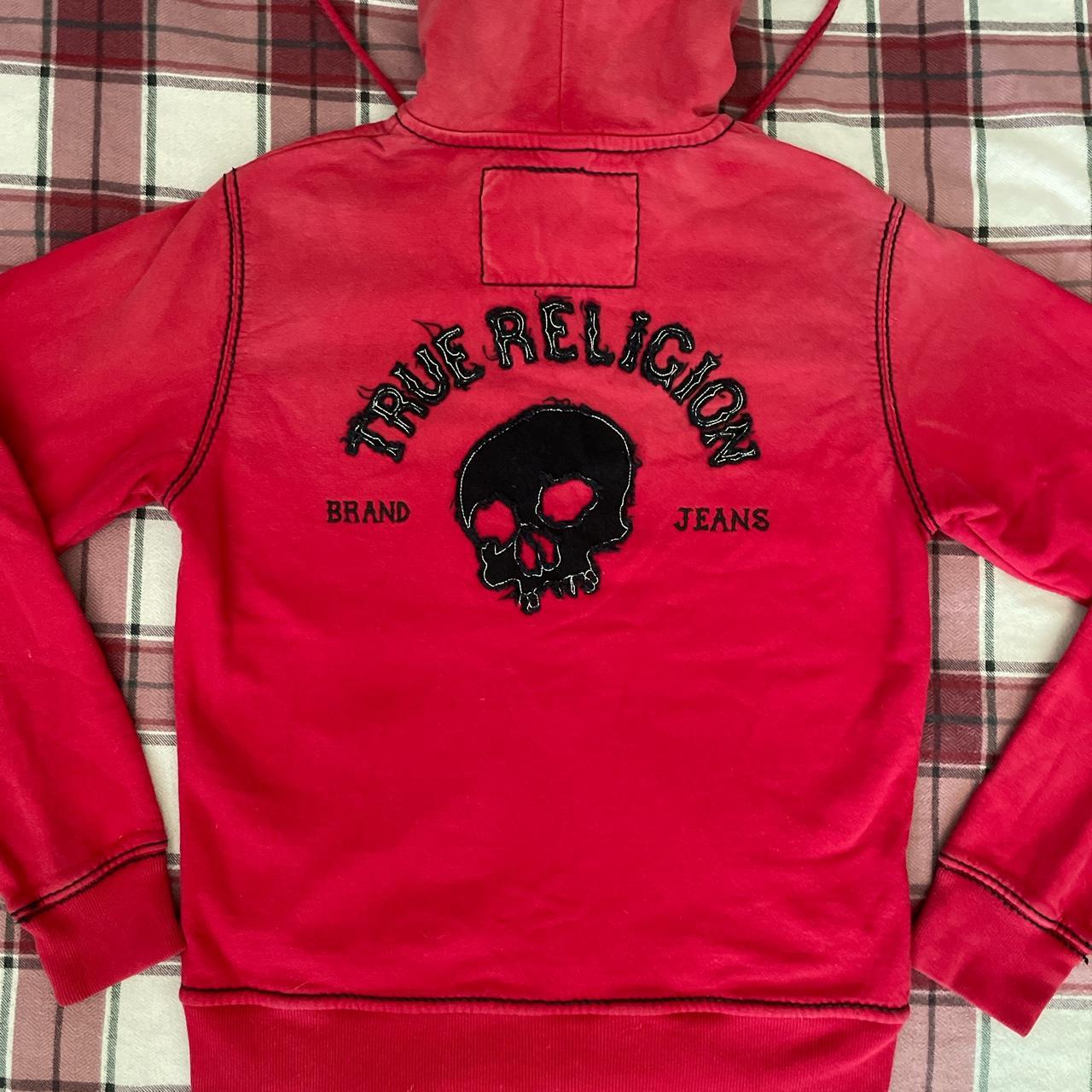 True religion red zip up hoodie Size medium 100... Depop