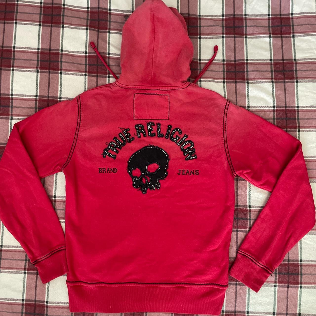 True religion red zip up hoodie Size medium 100%... - Depop