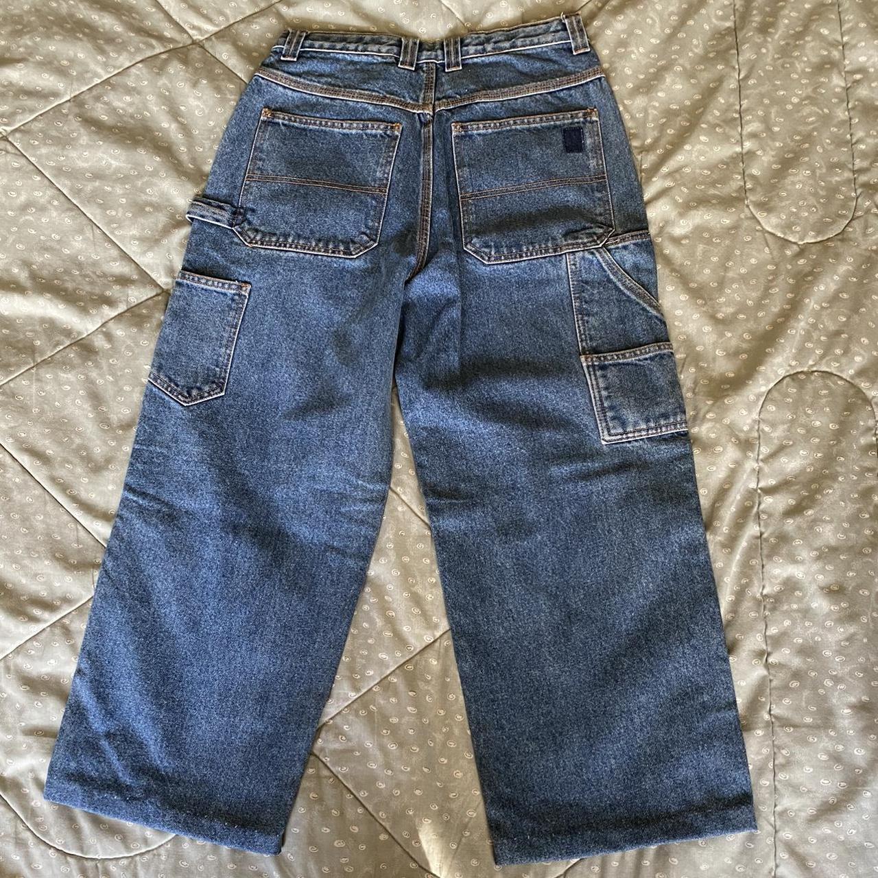 Vintage Utility Blue Denim Wide Leg Jeans by Old... - Depop