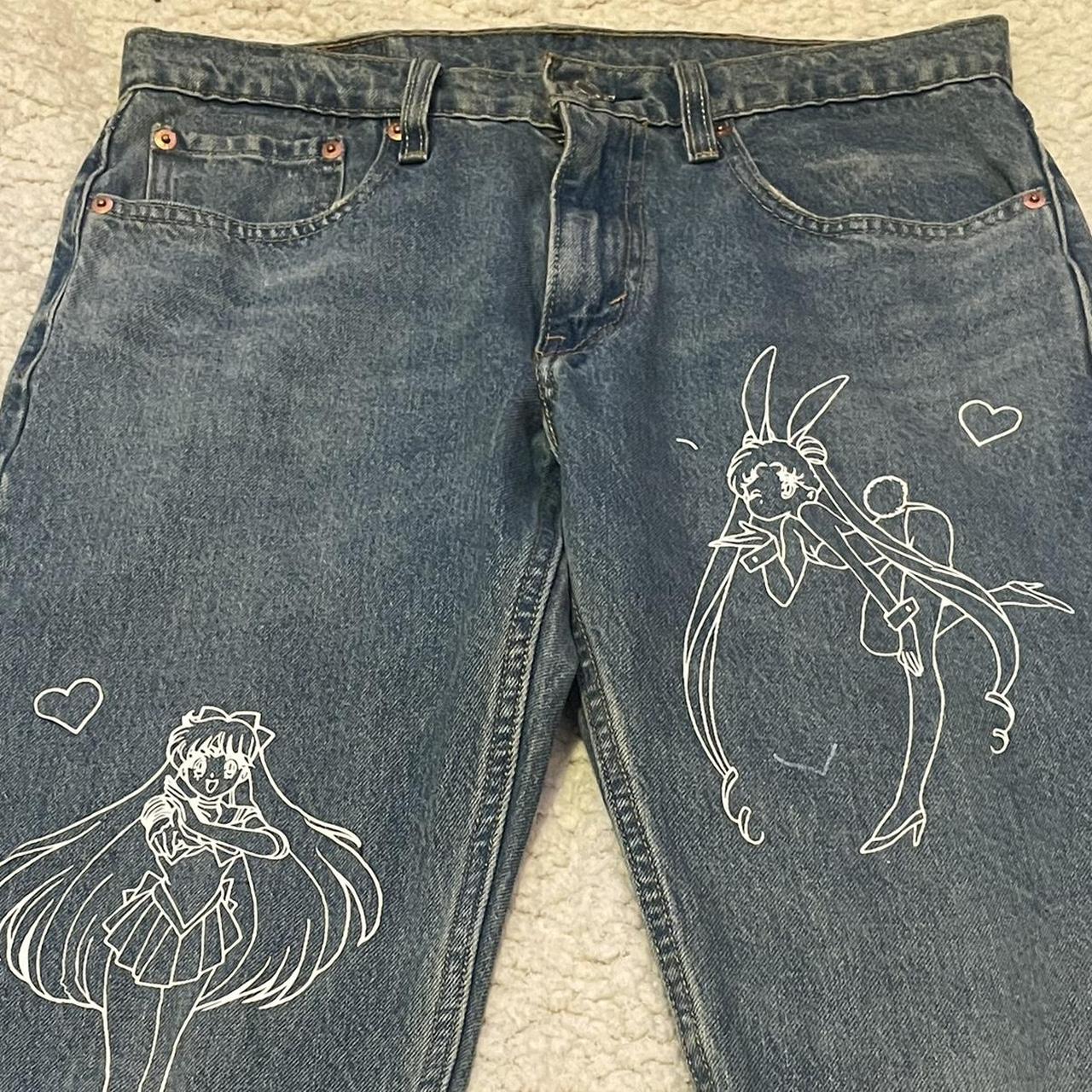 sailor moon pants, some of the decals are peeling... - Depop