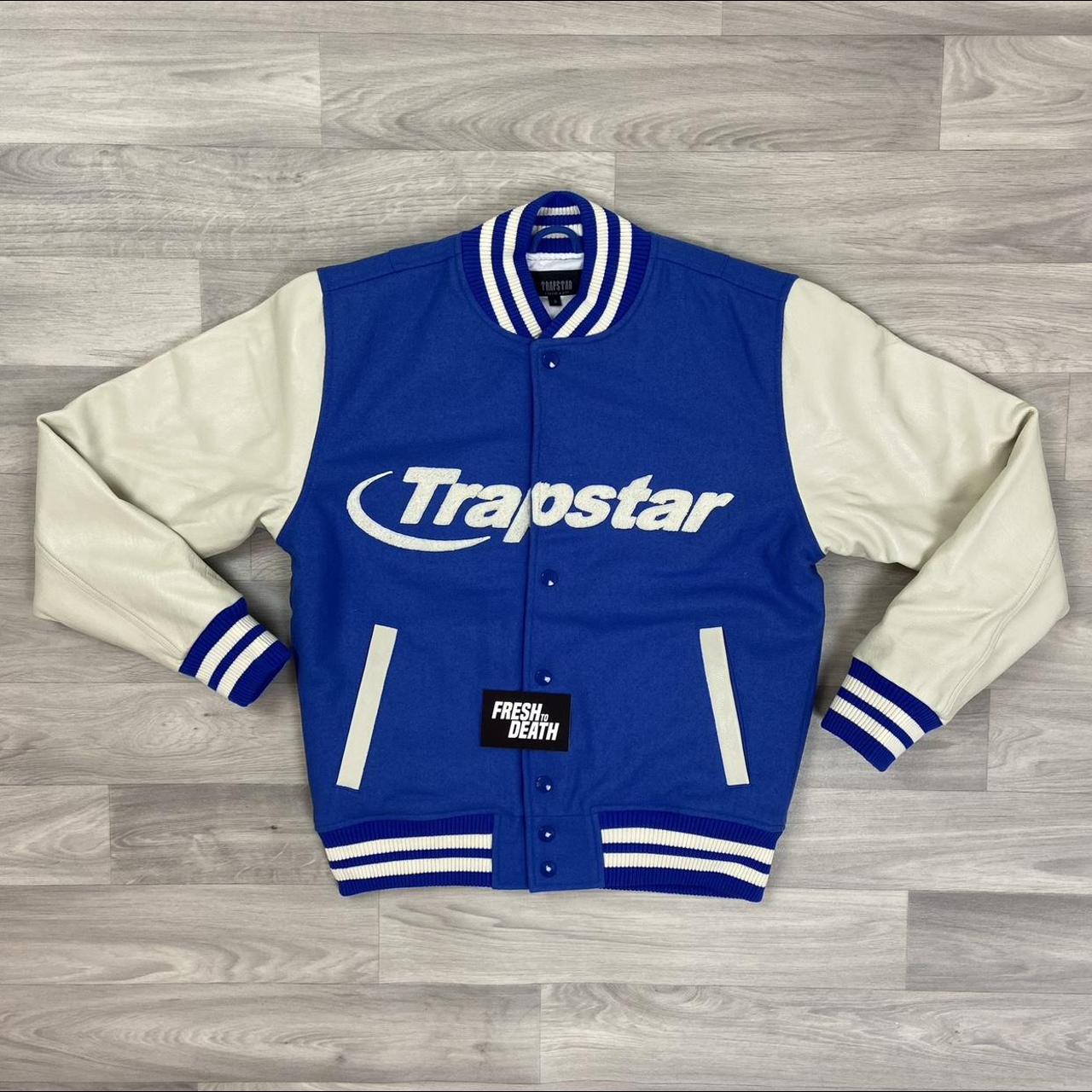 Trapstar Varsity Jacket Blue/Off White 🧊. Sizes... Depop