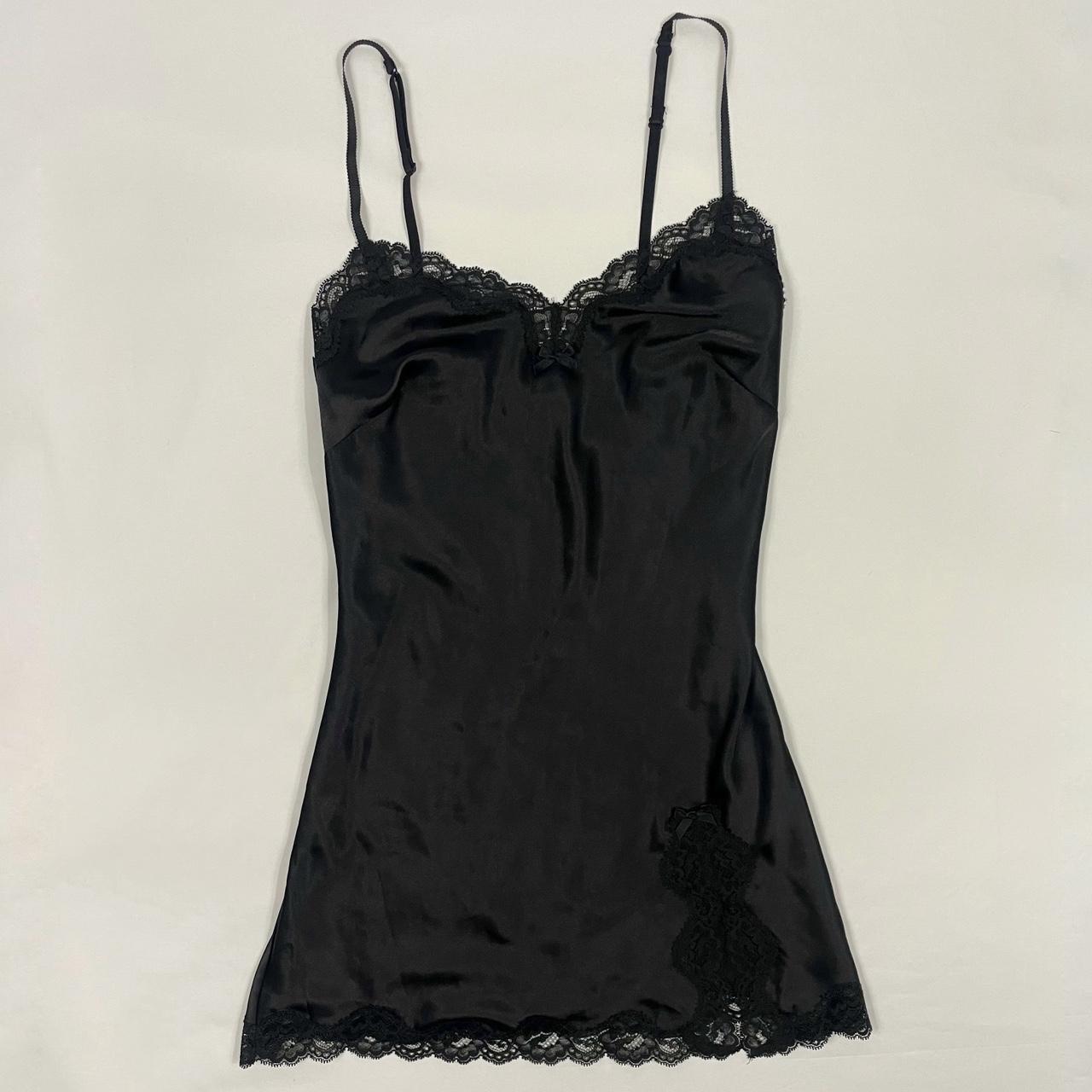 victoria’s secret black satin slip, all black slip... - Depop