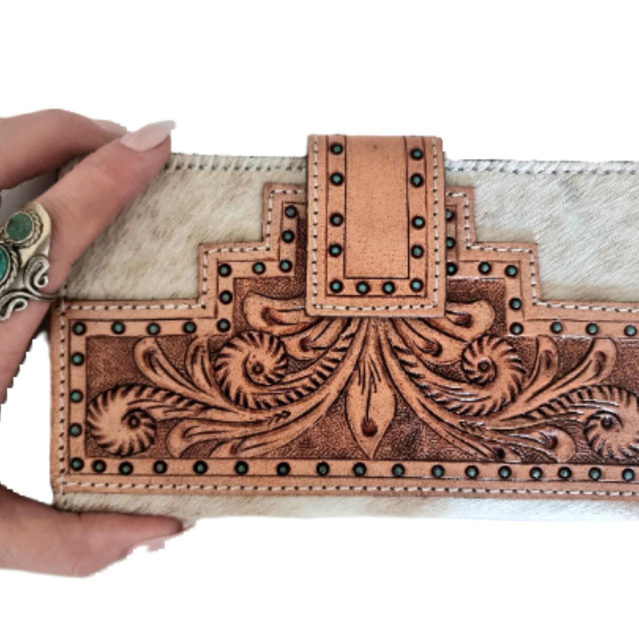 Large Women s Cowhide Wallet Hand Tooled Leather. Depop