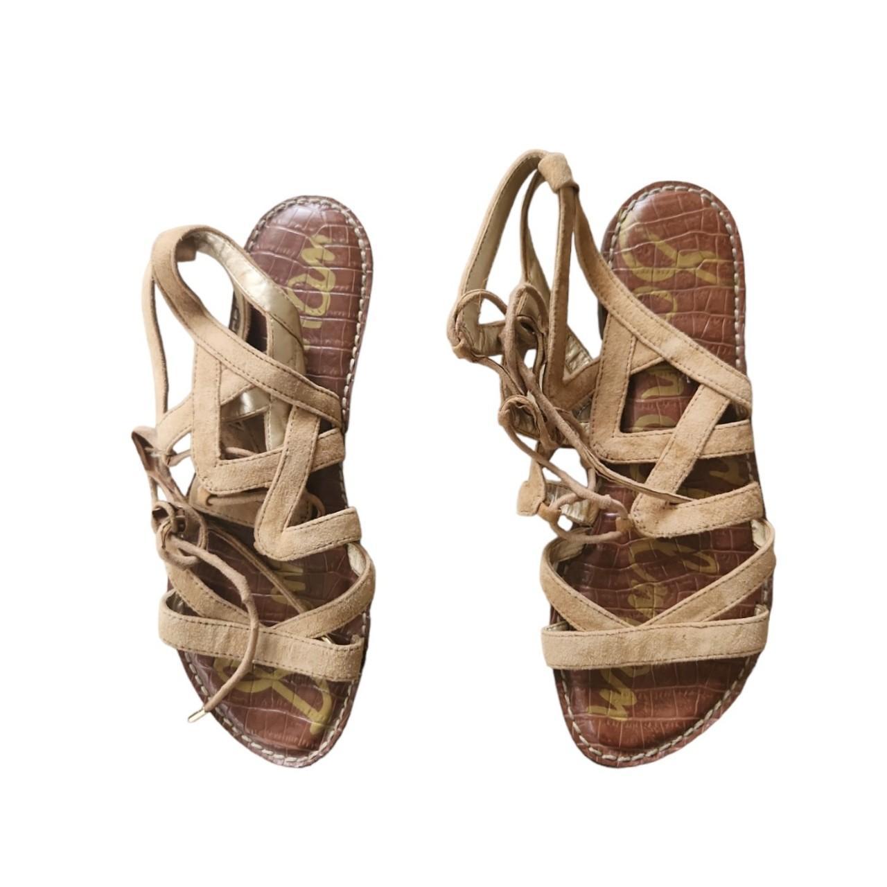 Sam Edelman Gemma Beige Brown Leather Gladiator Flat Depop