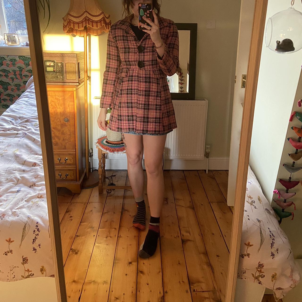 nancy drew style check coat size L but i think it’s... - Depop