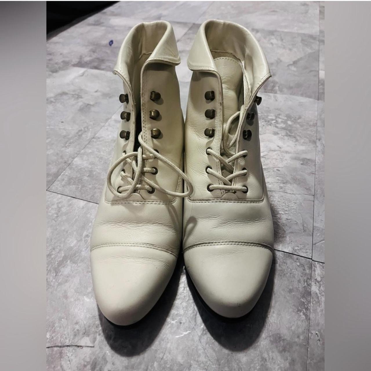 Victorian style lace up booties Cream colored They... Depop