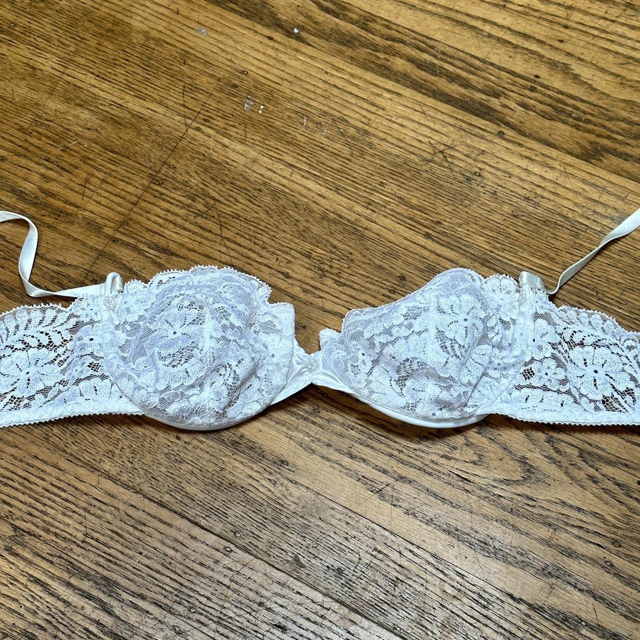 Vintage White Lace Beaded Padded Underwire Christian... - Depop