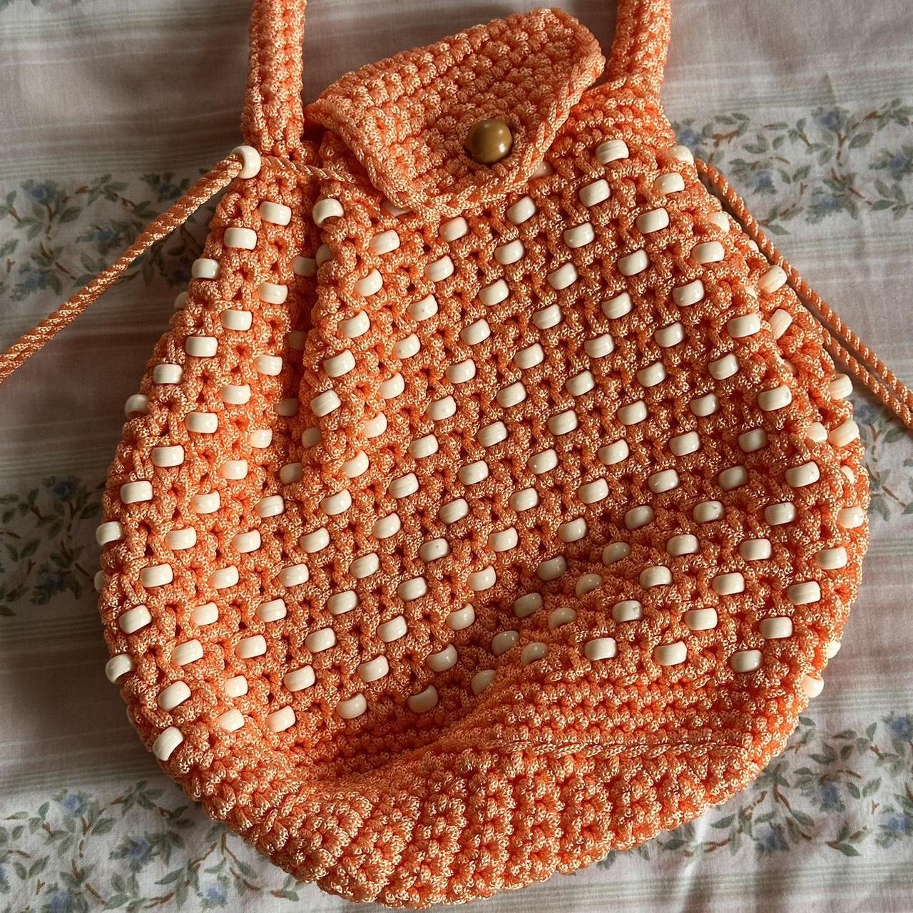 Vintage beaded crochet bag pouch purse orange... - Depop