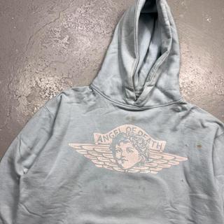 Saint Mxxxxxx Angel of Death Hoodie Light Blue... - Depop