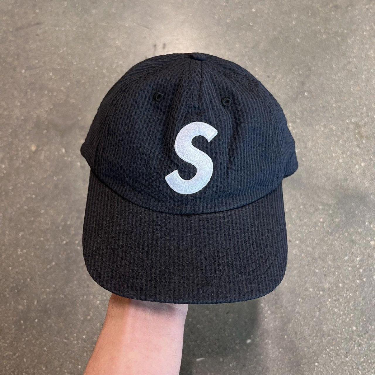 Supreme Seersucker S Logo 6-Panel Hat Black New - Depop
